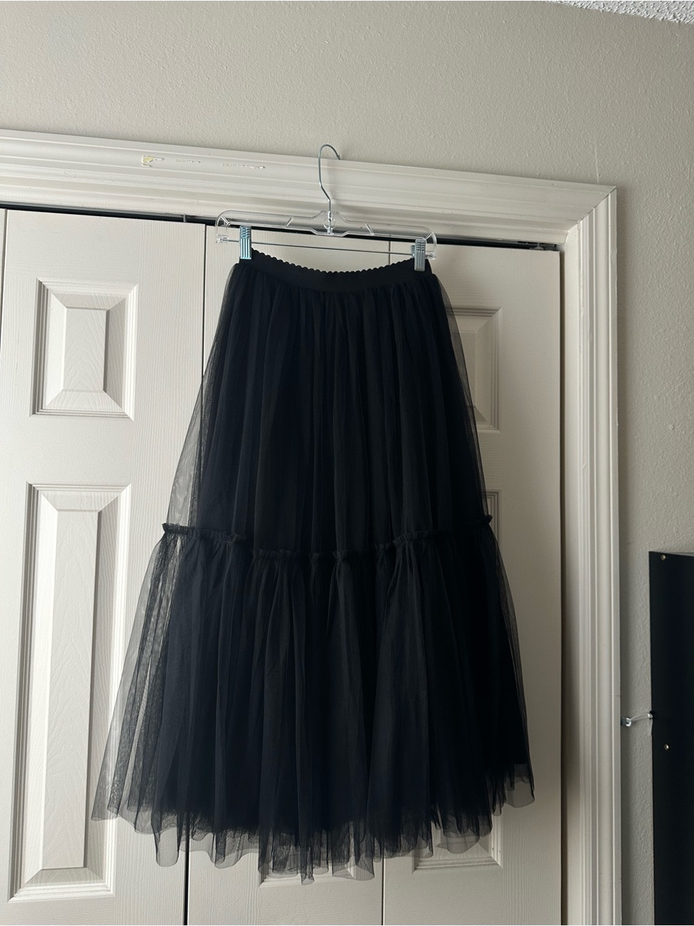 Black Tiered Tulle Midi Skirt